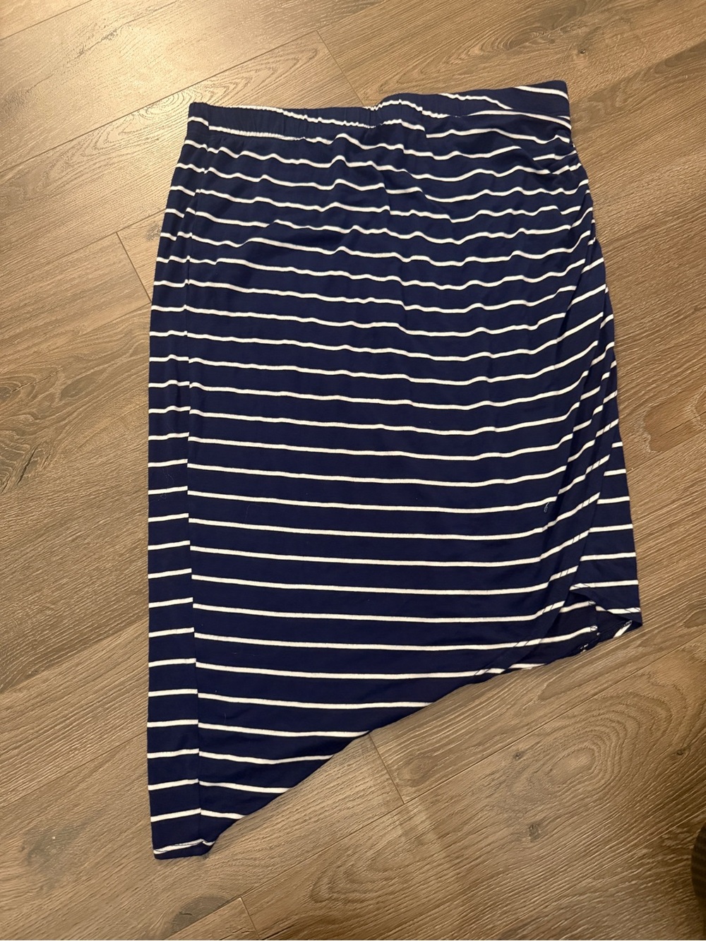 bobeau Navy and White Striped Asymmetric Skirt